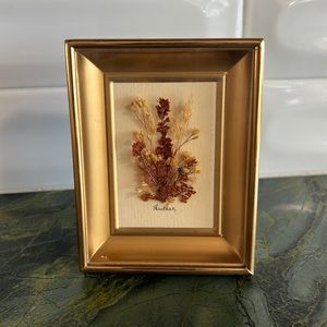Miniature art dried flower ladybug 70s framed art boho art